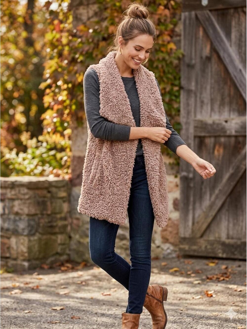 A Beautiful Soul Taupe Sherpa Fleece Vest, One size